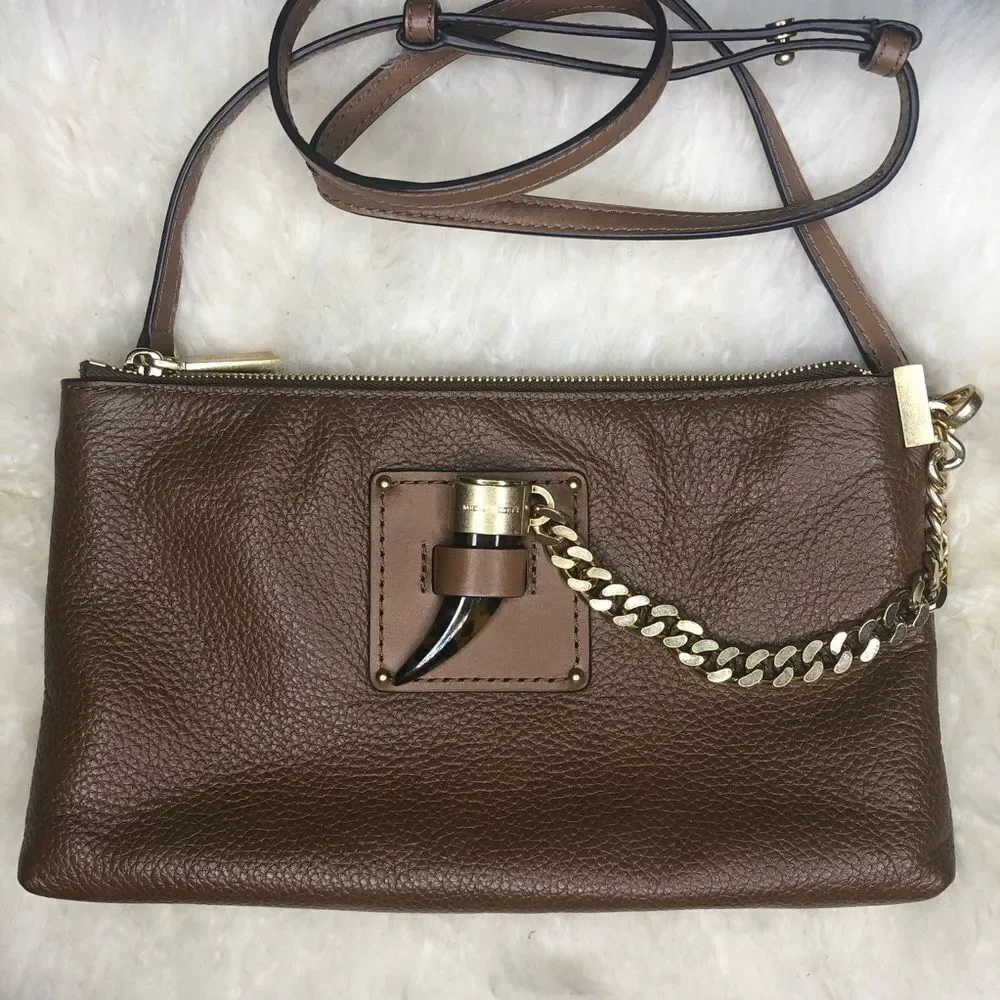 Michael Kors Tan Tortoise Crossbody Zipper Bag